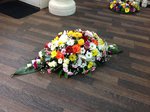 casket tribute single ended spray double ended spray white chrysanthemum  roses fresh flowers  floral funeral tribute Darlington designer floral tribute funeral sympathy tribute heavenly scent florist Darlington local free delivery local same day cheap 