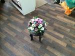 wicker basket  filled with a wide range of stunning flowers with white roses freesia lilies spray roses with fresh flowers in pots water cans jugs, other pots and containers heavenly scent 33 bondgate darlington free local delivery and surrounding areas 
