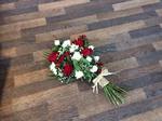 red and white roses hand tie sheaf local and free delivery funeral flower tribute  cheap colourful traditional darlington and surrounding areas  hand made artificial funeral  florist darlington
