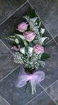 delicate pink rose sheaf other flowers include gypsophila calla lily lisianthus dressed with a lovely silk bow  local delivery in darlington and surrounding areas by heavenlyscent fresh funeral hand made by heavenly scent