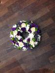 mixed wreath white chrysanthemum  roses fresh flowers  floral funeral tribute Darlington designer floral tribute funeral sympathy tribute heavenly scent florist Darlington local free delivery