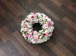 mixed wreath white chrysanthemum  roses fresh flowers  floral funeral tribute Darlington designer floral tribute funeral sympathy tribute heavenly scent florist Darlington local free delivery same day cheap