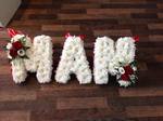 mam letters white chrysnths white chrysanthemum  roses fresh flowers  floral funeral tribute Darlington designer floral tribute funeral sympathy tribute heavenly scent florist Darlington local free delivery