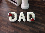 Dad  letters frame carnations fresh flowers  fresh or artificial  floral teddy bear funeral tribute made lovingly by hand in our little shop with fresh flowers in 33 bondgate darlington local free deliver