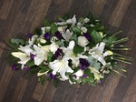 casket tribute single ended spray double ended spray white chrysanthemum  roses fresh flowers  floral funeral tribute Darlington designer floral tribute funeral sympathy tribute heavenly scent florist Darlington local free delivery local same day cheap 