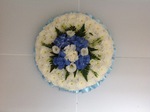 traditonal posy with white and blue for baby  floral funeral tribute heavenly scent florist darlington fresh  funeral flowers local and surrounding areas 