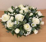 Posy tribute single ended spray double ended spray white chrysanthemum  roses fresh flowers  floral funeral tribute Darlington designer floral tribute funeral sympathy tribute heavenly scent florist Darlington local free delivery local same day cheap 