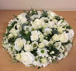 posy tribute single ended spray double ended spray white chrysanthemum  roses fresh flowers  floral funeral tribute Darlington designer floral tribute funeral sympathy tribute heavenly scent florist Darlington local free delivery local same day cheap 