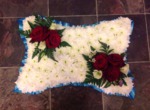colourful mixed pillow/cushion white chrysanthemum  roses fresh flowers  floral funeral tribute Darlington designer floral tribute funeral sympathy tribute heavenly scent florist Darlington local free delivery same day cheap
