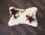 Pillow tribute single ended spray double ended spray white chrysanthemum  roses fresh flowers  floral funeral tribute Darlington designer floral tribute funeral sympathy tribute heavenly scent florist Darlington local free delivery local same day cheap