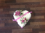 colourful mixed open/double hearts white chrysanthemum  roses fresh flowers  floral funeral tribute Darlington designer floral tribute funeral sympathy tribute heavenly scent florist Darlington local free delivery same day cheap