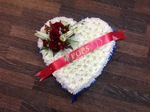 colourful mixed open/double hearts white chrysanthemum  roses fresh flowers  floral funeral tribute Darlington designer floral tribute funeral sympathy tribute heavenly scent florist Darlington local free delivery same day cheap