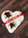 colourful mixed open/double hearts white chrysanthemum  roses fresh flowers  floral funeral tribute Darlington designer floral tribute funeral sympathy tribute heavenly scent florist Darlington local free delivery same day cheap darlington florists 