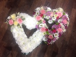 colorful mixed open/double hearts white chrysanthemum  roses fresh flowers  floral funeral tribute Darlington designer floral tribute funeral sympathy tribute heavenly scent florist Darlington local free delivery same day cheap darlington florist