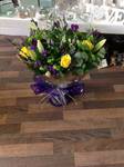  a stunning mix yellow and purple  roses and purple  bouquet hand tied  aqua pack fresh flowers made by our florists in our family run business free local delivery and surrounding areas in darlington
